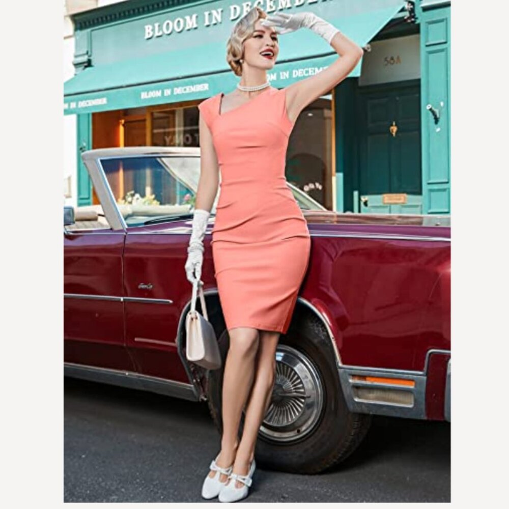 NWT!  Muxxn 1950’s Style Dress Bodycon Pencil Dress Peach (size small)